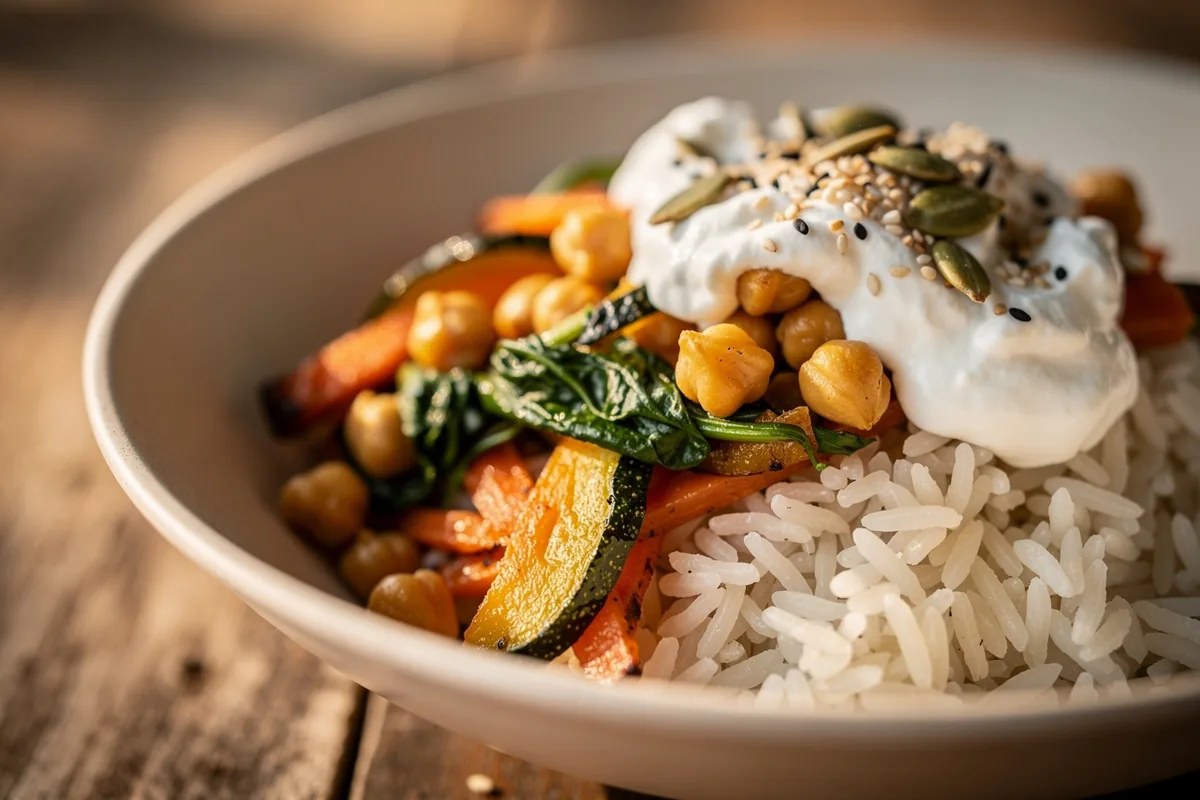 Bowl calda equilibrata che si prepara in pochi minuti