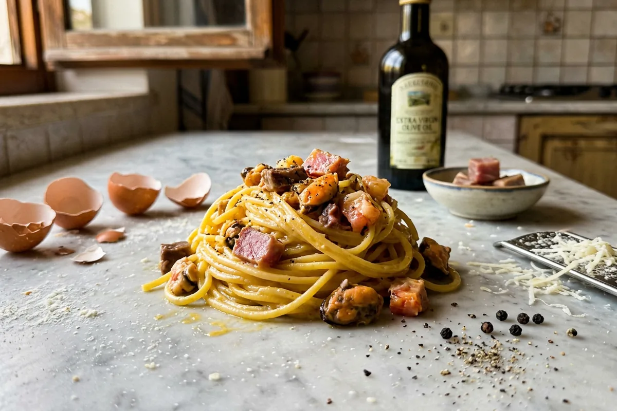 Carbonara di mare cremosa senza panna: il segreto è tutto nel tonno affumicato