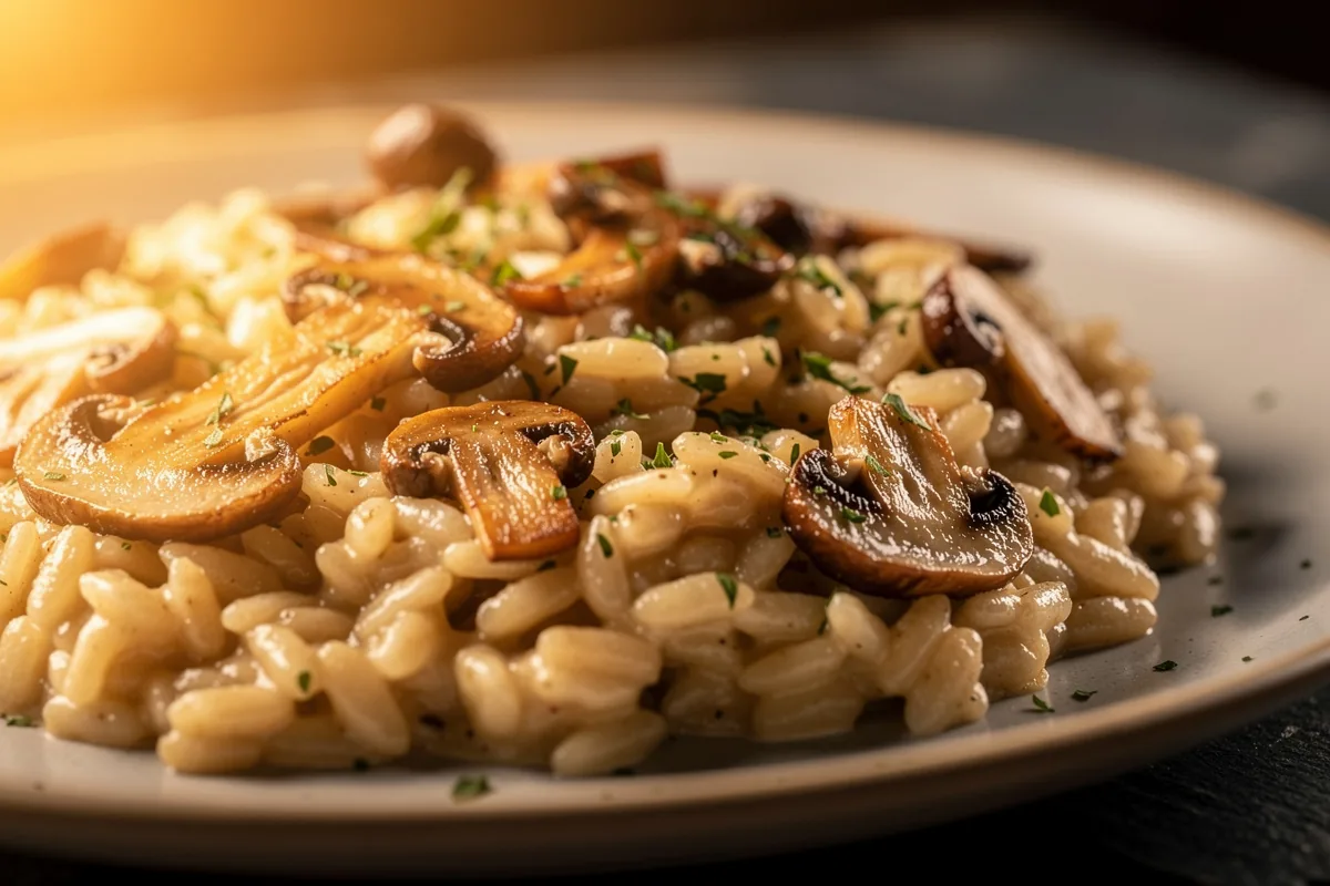 Risotto ai funghi che resta cremoso fino all’ultimo cucchiaio