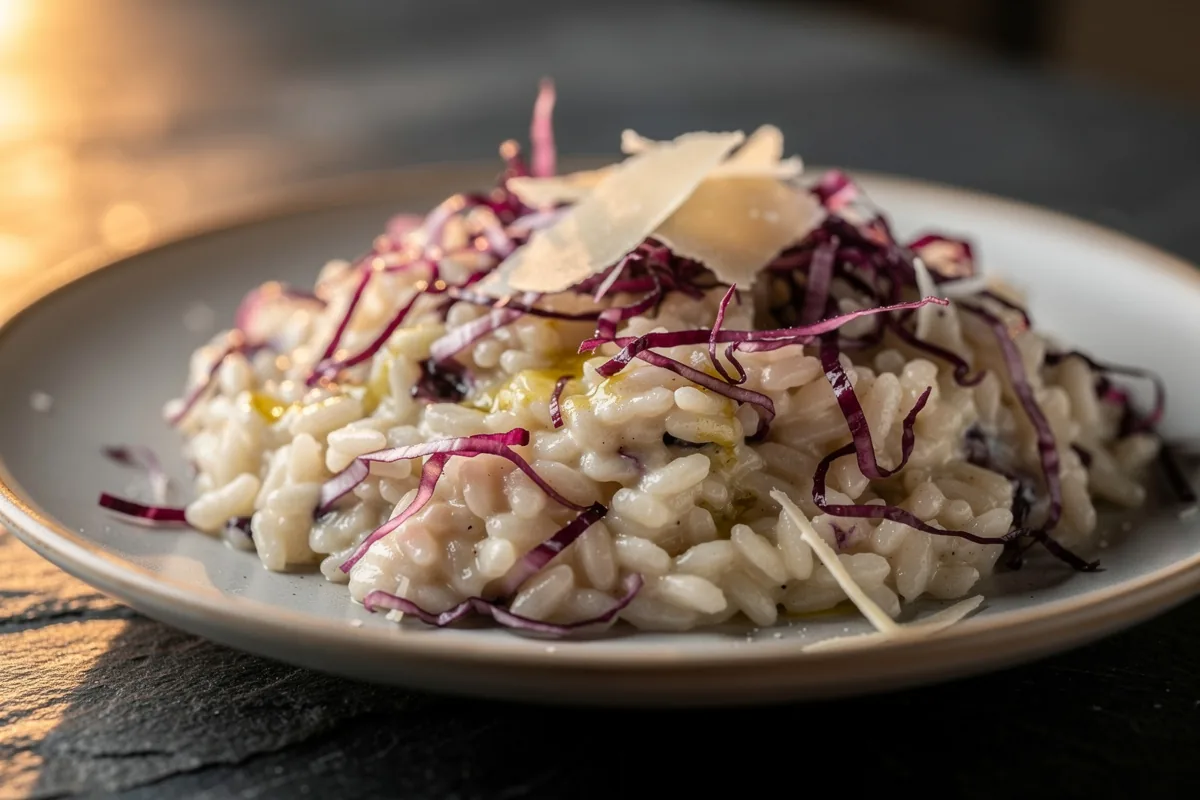 Risotto al radicchio equilibrato senza retrogusto amaro