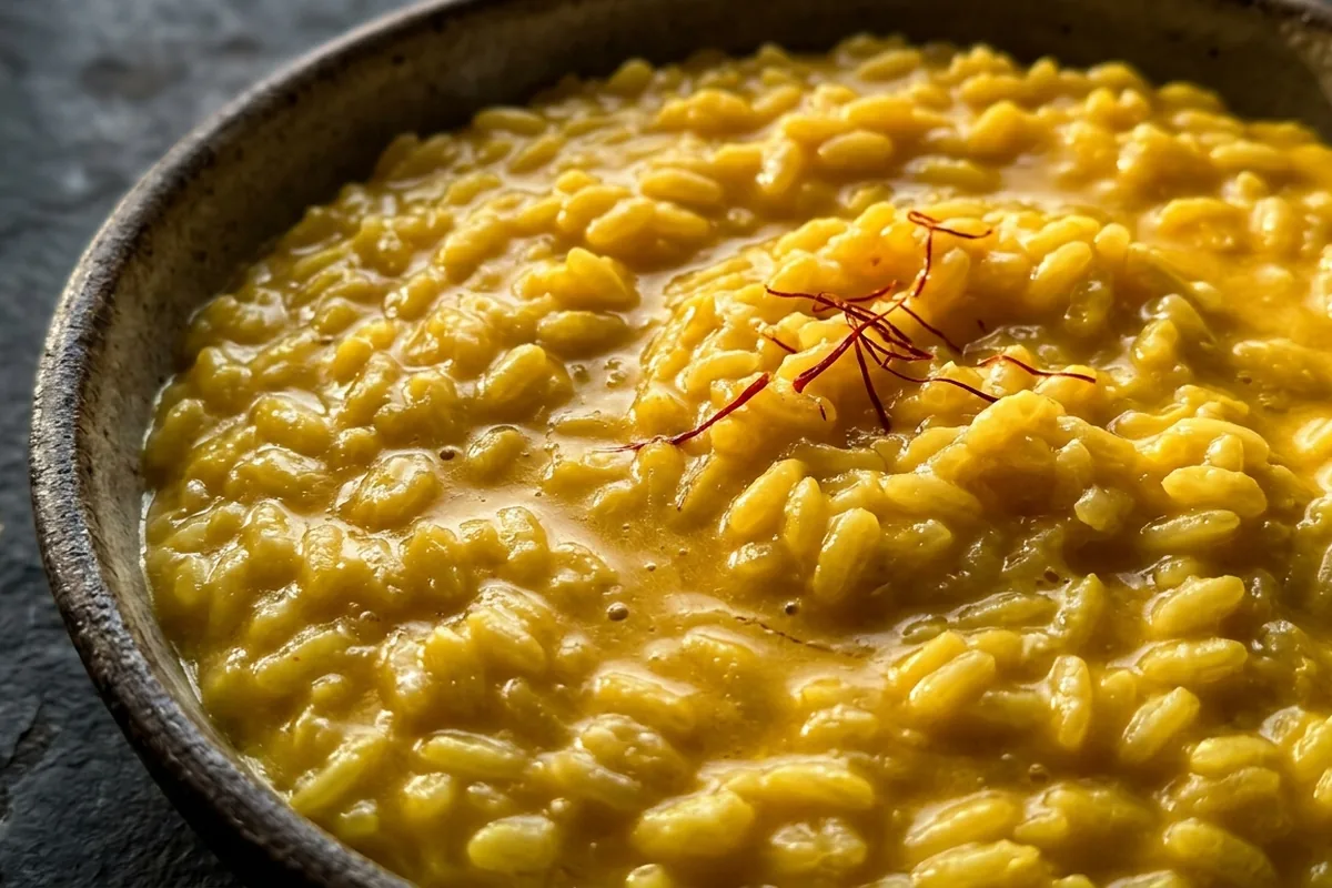 Risotto allo zafferano cremoso senza burro che sorprende al primo assaggio