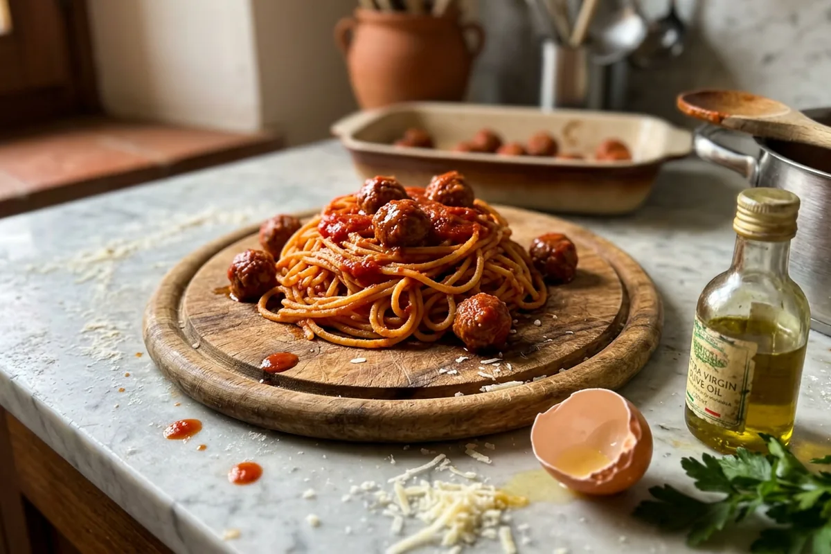 Spaghetti alla chitarra con pallottine perfetti a casa: il segreto è tutto nel brodo delle polpette