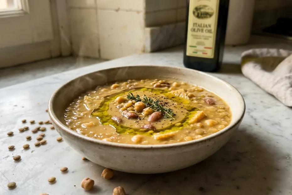 Zuppa di legumi cremosa senza panna: il segreto sono le croste di parmigiano